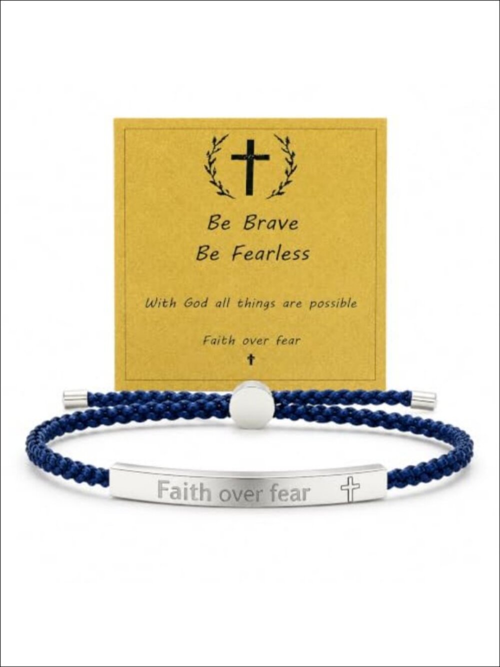 Faith Over Fear Charm Bracelet Braided Cord Alloy Cross Christian Gift